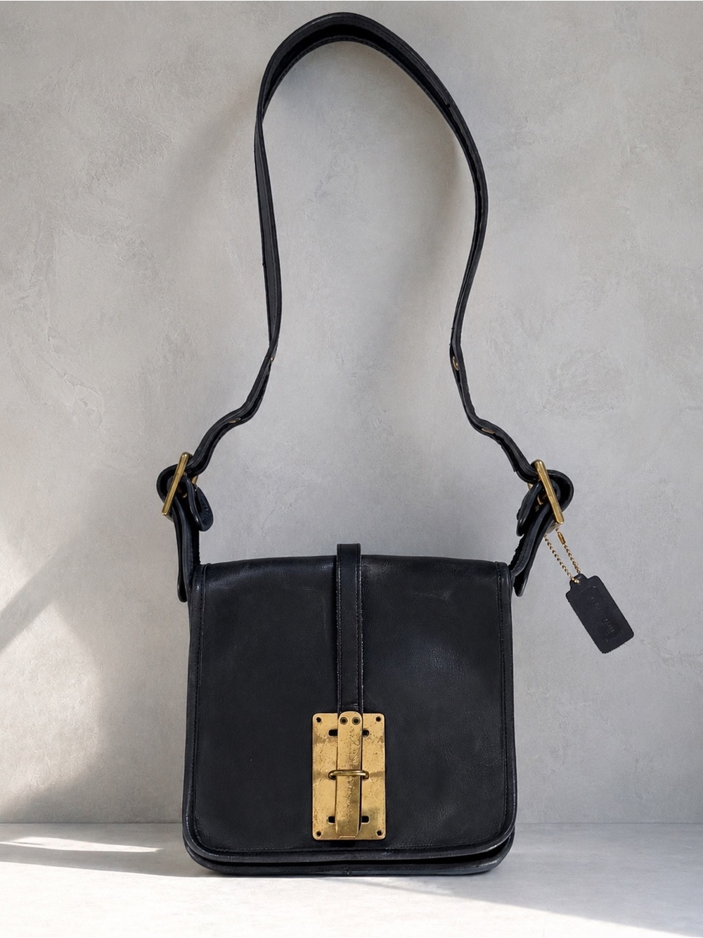 Vintage Coach Hasp Bag 9260 Black Leather Brass Bonnie Cashin Era 1970s